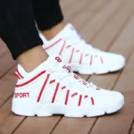 ⁦Large Size PU Leather Men's Running Shoes Men's White Sports Shoes Women Sport Shoes for Men Sneakers Red Basket Walk GME-0105⁩ - الصورة ⁦2⁩