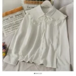 ⁦Women Sweet Shirts Cute Tops Peter Pan Collar S-3XL Loose Fashion Temper Minimalist Lolita French Elegant Clothes Trendy 5-Color⁩ - الصورة ⁦8⁩