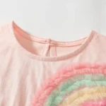 ⁦Little maven Children's Clothing Baby Girls 2025 Summer Embroidered Cartoon Rainbow Mesh Dresses Pink Dresses Kids Clothes⁩ - الصورة ⁦3⁩