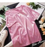 S-4XL Womens Round Neck Sparkly Shiny Metallic Holographic Short Sleeve Casual Loose Top Festival Party Tee Shirt Female Clothes - Image 10