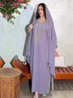 Saudi Arabic Party Dress for Women Abaya Muslim Diamond Hijab Dresses Set 2 Piece Vestidos Mujer Morocco Kaftan Abayas Robe 2023 - Image 2