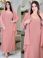Saudi Arabic Party Dress for Women Abaya Muslim Diamond Hijab Dresses Set 2 Piece Vestidos Mujer Morocco Kaftan Abayas Robe 2023 - Image 7