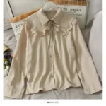 ⁦Women Sweet Shirts Cute Tops Peter Pan Collar S-3XL Loose Fashion Temper Minimalist Lolita French Elegant Clothes Trendy 5-Color⁩ - الصورة ⁦7⁩
