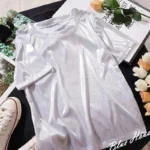 S-4XL Womens Round Neck Sparkly Shiny Metallic Holographic Short Sleeve Casual Loose Top Festival Party Tee Shirt Female Clothes - Image 5