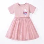 ⁦Little maven Children's Clothing Baby Girls 2025 Summer Embroidered Cartoon Rainbow Mesh Dresses Pink Dresses Kids Clothes⁩ - الصورة ⁦9⁩