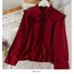 ⁦Women Sweet Shirts Cute Tops Peter Pan Collar S-3XL Loose Fashion Temper Minimalist Lolita French Elegant Clothes Trendy 5-Color⁩ - الصورة ⁦10⁩