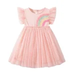 ⁦Little maven Children's Clothing Baby Girls 2025 Summer Embroidered Cartoon Rainbow Mesh Dresses Pink Dresses Kids Clothes⁩ - الصورة ⁦7⁩
