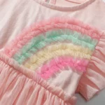 ⁦Little maven Children's Clothing Baby Girls 2025 Summer Embroidered Cartoon Rainbow Mesh Dresses Pink Dresses Kids Clothes⁩ - الصورة ⁦4⁩