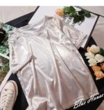 S-4XL Womens Round Neck Sparkly Shiny Metallic Holographic Short Sleeve Casual Loose Top Festival Party Tee Shirt Female Clothes - Image 8