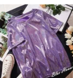 S-4XL Womens Round Neck Sparkly Shiny Metallic Holographic Short Sleeve Casual Loose Top Festival Party Tee Shirt Female Clothes - Image 9