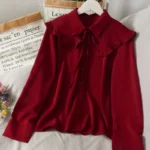 ⁦Women Sweet Shirts Cute Tops Peter Pan Collar S-3XL Loose Fashion Temper Minimalist Lolita French Elegant Clothes Trendy 5-Color⁩ - الصورة ⁦2⁩