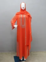 Saudi Arabic Party Dress for Women Abaya Muslim Diamond Hijab Dresses Set 2 Piece Vestidos Mujer Morocco Kaftan Abayas Robe 2023 - Image 5