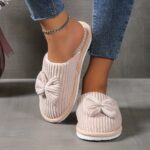 Cute Bowknot Soft Sole Fuzzy Slippers, Winter Cozy & Warm Slip On Plush Shoes, Comfy Closed Toe Home Slippers - Image 2