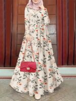 2023 New Women's Elegant Middle Eastern Abaya - Black Floral Print with Red Flowers, Long Sleeve Lace-Up Modest Dress, Machine Washable for Spring Summer Fall, Abaya Dress Fancy, Comfortable Modestwear, No Stretch Fabric, Muslim Fashion, Fancy Design, Bre