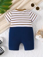 ⁦Boys And Babies Newborn Regular Onesie with Cute Bear Football Embroidery Pattern⁩ - الصورة ⁦2⁩