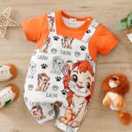 ⁦YIERYING Youngsters Boys' Summer Lion Cartoon Print Short-Sleeve Romper with Faux Suspenders - Soft Polyester Blend, Playful Animal Design, Easy-Care Hand Wash, Casual Youngsters Outfit | Cartoon Lion Design | Brand Yierying, Perfect for Outdoor⁩ - الصورة ⁦9⁩