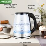 ⁦PANCERKA Electric Kettle, 1.8L, LED Illuminated, High Borosilicate Glass, Auto Shutoff, Boil-Dry Protection, 360° Base, Stainless Steel, 220V-240V, European Standard Plug, No Conversion Plug, Rated Power 1500W⁩ - الصورة ⁦7⁩