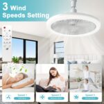 ⁦10-Inch Smart Ceiling Fan with Light, Featuring a 360° Rotating Fan Light, Three Speed Settings, And Three Color Options. It Comes with a Large Remote Control for E26/E27 Bases, Offering Dimmable Lighting from 3000K to 6500K. Ideal for Bedrooms, Kitchens,⁩ - الصورة ⁦8⁩