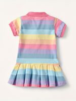Girls' Summer New Striped Rabbit Embroidery Short Sleeve Dress - Image 3