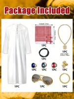 10pcs Adult Men'S Robe Bodysuit Arab Middle East Church Cosplay Costume Set, Men'S Hijab White Arab Costume Party Fashion Set, Suitable for Masquerade Stage Performances, Carnival Halloween Christmas, Various Event Theme Parties - Image 2