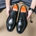 Men's Classic Oxford Shoes - Solid Color, Pointed Toe, Lace-Up, Low Top, Microfiber Synthetic Upper, Rubber Sole, Faux Insole, Business Casual Minimalist Style for Wedding & England - Spring/Fall Season, Dressy Shoes