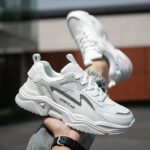 Men'S Fashion Sneakers - Casual & Sporty, Thick Sole with Front Laces, Lightweight, Versatile for Running, Hiking & Daily Wear, White Mesh Design, EVA Material, Lace-Up Closure, All-Season Comfort - Image 3