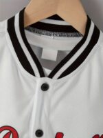 Boys' Baseball Jersey And Shorts Set - White with Red & Black Stripes, "BASEBALL 0.0cm Print, Comfortable Summer Casual Outfit for Casual Attire, Baseball Jersey, for Outdoor Wear - Image 3
