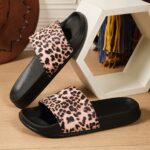 Women'S Stylish Leopard Print Slide Sandals - Non-Slip, Durable EVA Sole, Comfortable Fabric Straps, Open Toe Design for Casual Indoor & Outdoor Wear, Allseason Sandals|Stylish Leopard Print|EVA Sandals - Image 2