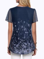 ⁦Women'S Tops Short Sleeve Shirts Casual V Neck Blouse Double Layers Mesh Tunics Tops⁩ - الصورة ⁦4⁩