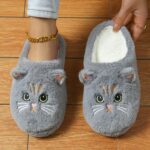 ⁦Women's Cute Cartoon Black Cat Slippers with Big Eyes and Ears, Soft Warm Non-slip Indoor House Slip-on Slippers with Fabric Upper, Inner, Insole and TPR Sole⁩ - الصورة ⁦2⁩