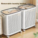 Rolling Laundry Basket with Wheels - Ventilated Plastic Hamper with Lid, Ideal for Clothes, Towels, and Toys - Portable Storage Solution for Dorms, Bedrooms, and Bathrooms, Laundry Room Accessories, Can Be Used in 4 Scenes - Image 2