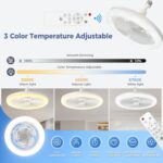 ⁦10-Inch Smart Ceiling Fan with Light, Featuring a 360° Rotating Fan Light, Three Speed Settings, And Three Color Options. It Comes with a Large Remote Control for E26/E27 Bases, Offering Dimmable Lighting from 3000K to 6500K. Ideal for Bedrooms, Kitchens,⁩ - الصورة ⁦2⁩