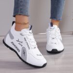 Women'S Fashion Sneakers - Comfortable Low-Top Lace-Up Shoes with Textured Upper, Round Toe, and Non-Slip Rubber Sole for Casual Wear, Running, and Fitness, Allseason Versatile Footwear | Letter Print Design | Durable Rubber Sole
