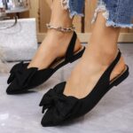 Women's Fashion Bow-Knot Flat Sandals, Casual Versatile Slip-Ons with Pointed Toe, Fabric Upper and Rubber Sole for All Seasons, Ladies Sandals