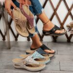 ⁦Women'S Elegant Wedge Sandals - Breathable, Supportive Arch Design, Light Blue Open-Toe Slip-Ons with Cut-Out Detailing, Soft PU Sole for Everyday Comfort, Versatile & Comfortable Footwear | Elegant Slipon Sandals | Cutout Details, Strappy Sandal⁩ - الصورة ⁦4⁩