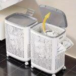 Rolling Laundry Basket with Wheels - Ventilated Plastic Hamper with Lid, Ideal for Clothes, Towels, and Toys - Portable Storage Solution for Dorms, Bedrooms, and Bathrooms, Laundry Room Accessories, Can Be Used in 4 Scenes - Image 10