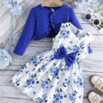 Girls' Flower Print Casual Vest Dress with Chest Measurement by Pulling + Solid Color Long Sleeve Jacket - Image 13