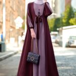 Middle Eastern Casual Long Dress Muslim Ramadan Color-Contrast Waistband Tuck-in Headed Elegant Outing Dress Abaya (without Headscarf) - Image 11