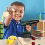⁦MISFANS 1 Kids Tool Set with Toy Drill and Hammer, Electronic Play Tool Kit, Pretend Play DIY Toy Box, Educational STEM Gift, with Carrying Case, for Children Ages 3-6 Years, Green Plastic Toys⁩ - الصورة ⁦5⁩