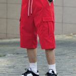 ⁦Men's Casual Cargo Shorts with Pockets - Loose Fit, Mid-Waist, Polyester, Street Style, Brown, Drawstring Waistband, Everyday & Leisure Wear⁩ - الصورة ⁦15⁩