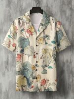 Men's Tropical Floral Print Hawaiian Shirt - Short Sleeve Button-Up with Vibrant Pink Hibiscus & Monstera Leaf Design, Casual Summer Beachwear, Polyester Blend, Machine Washable, Casual Wear | Buttondown Shirt | Smooth Texture, PLUS SIZE - Image 5