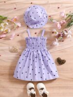 ⁦0-3 Years Old Two-piece Set for Girls, Summer Love Print Sleeveless Wrap Dress with Suspenders + Hat, Princess Dress in Two Colors to Choose from⁩ - الصورة ⁦2⁩
