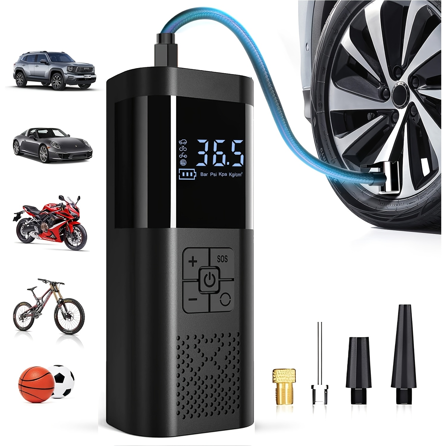 1024c4f5-7570-4307-800a-11ddba935dad.jpg Portable Air Compressor Tire Inflator, 150PSI Car Tire Pump, Equipped with a Tire Pressure Gauge, LED Light, And a Three Times Faster One-Button Smart Cordless Tire Pump, Suitable for Cars, Motorcycles, Bicycles, And Sports Balls. - Image 1