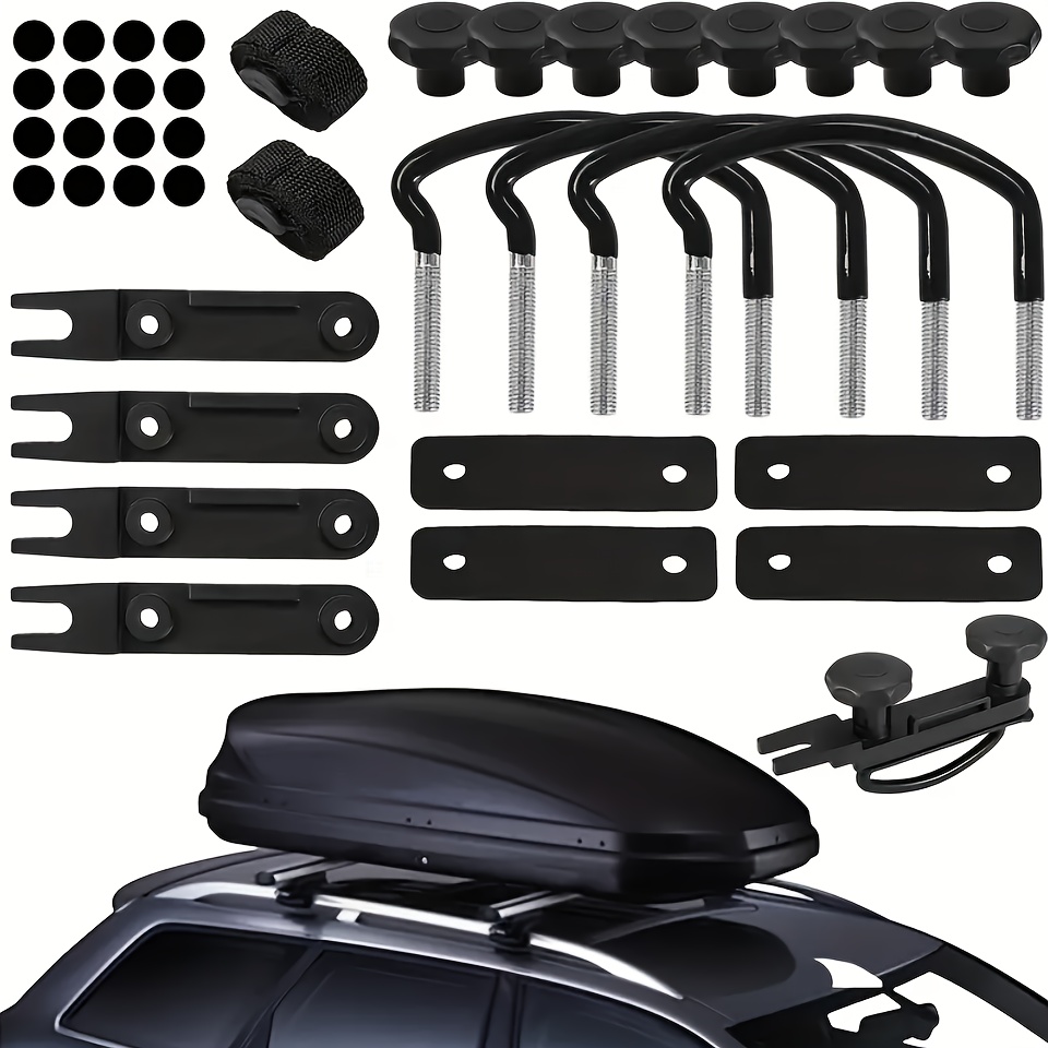 102766b9-297c-4d29-9f50-5f77e99bd444.jpg 4 Universal Roof Box U-Bolt Clips, Upgraded Roof Rack Bolts, Van Mount Accessories Kit Metal U-Bracket Clips with 8 Locking Nuts and 2 Straps - Image 1