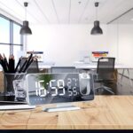 ⁦Smart Digital Alarm Clock with FM Radio, LED Display, Projection Feature, Temperature & Humidity Monitor, USB Powered, Plastic Rectangular Desk Clock with Button Battery Included⁩ - الصورة ⁦5⁩