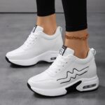 Women'S High-Top Sneakers with Thick Sole - Comfortable, Breathable, Casual White Sneakers with Lace-Up Closure, Stylish Design for All Seasons, Casual Footwear | Stylish High Top Sneakers | Comfortable Footwear - Image 2