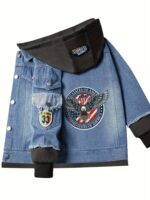 Cartoon Eagle Anime Hooded Denim Jacket for Truck Driver Cosplay, Denim Sweatshirt. - Image 3