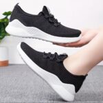 ⁦[Breathable Knit Sneakers] Lightweight Breathable Women's Knit Sneakers - Soft Sole Casual Shoes, Lace-Up Low-Top in Pink, White, Gray, Black - Comfortable Sporty Trainers for All Seasons⁩ - الصورة ⁦7⁩
