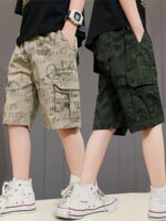 Two-Pack Boys' Summer Printed Work Shorts Made of Pure Cotton, Perfect for Outdoor