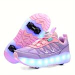Children's pulley shoes for girls rechargeable glowing four-wheel removable sneakers with wheels - Image 2